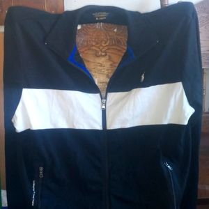 Polo Ralph Lauren Full Zip Track Jacket Mens Lg Athletic Cotton Black Stripe